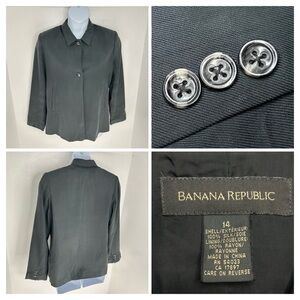 Banana Republic Blazer‎ Trench Jacket Size 14 100% Silk Gray Academia Office